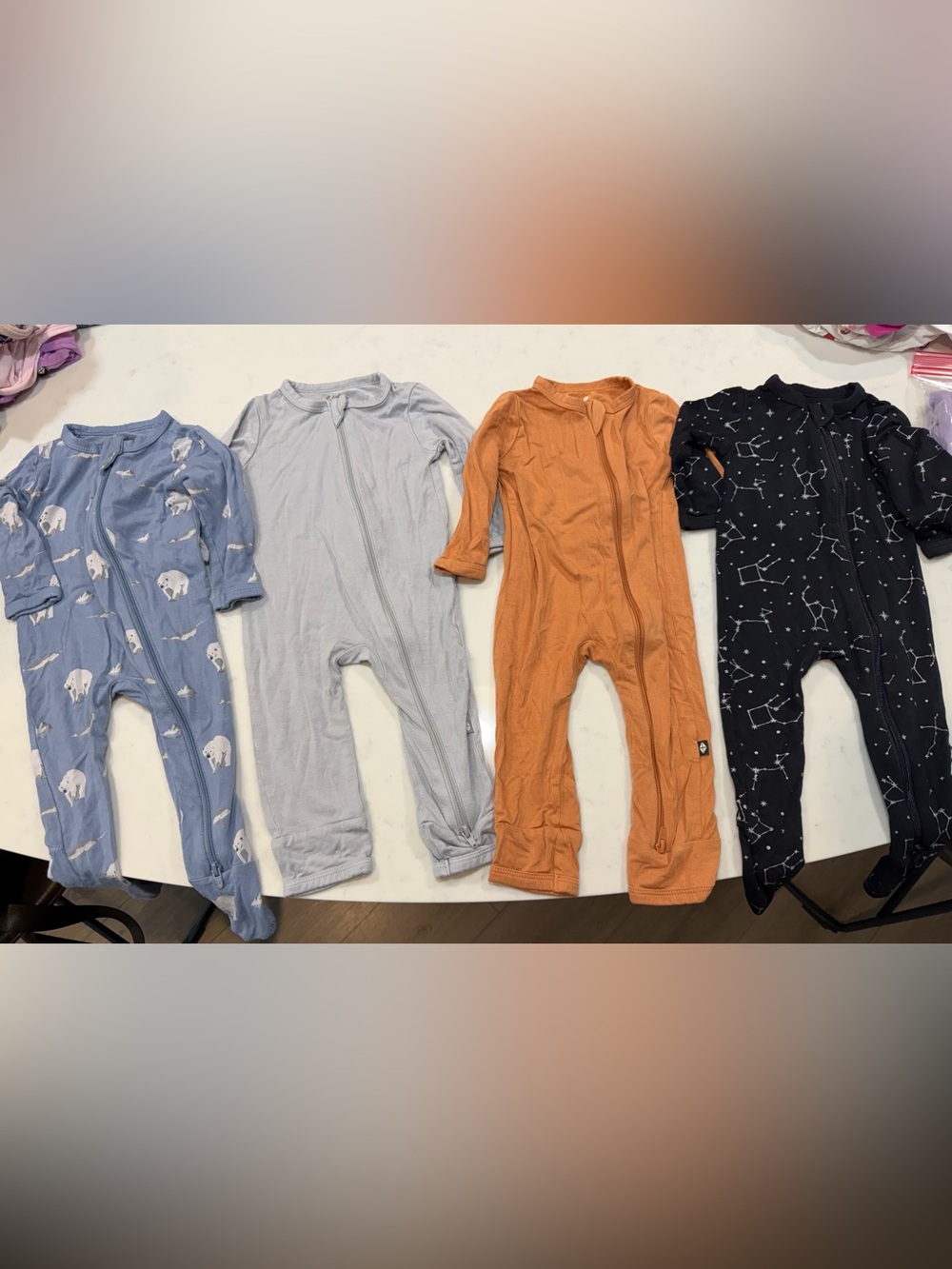 Kyte baby zipper footies/rompers - arctic, storm, rust, midnight constellation